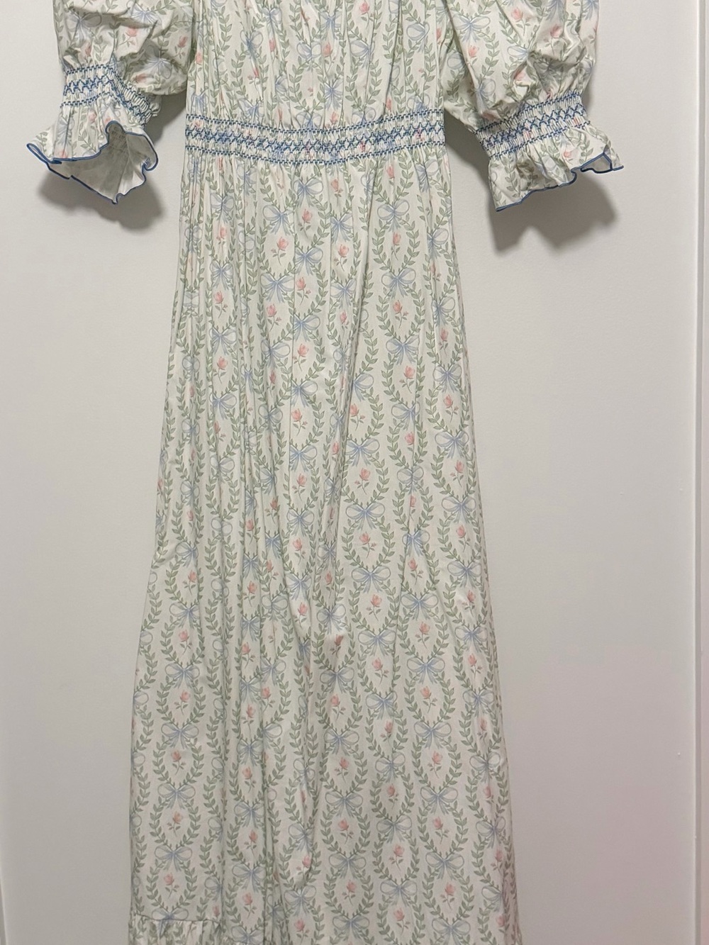 Smocked Waist Cream Maxi Dress with Pastel Floral Print